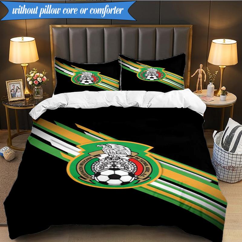 3PCS Mexico Football Team Emblem Printed Soft Bedding Set,Including 1pc Duvet Cover And 2pcs Pillowcases Perfect for Bedroom, Dormitory, Fan Gift