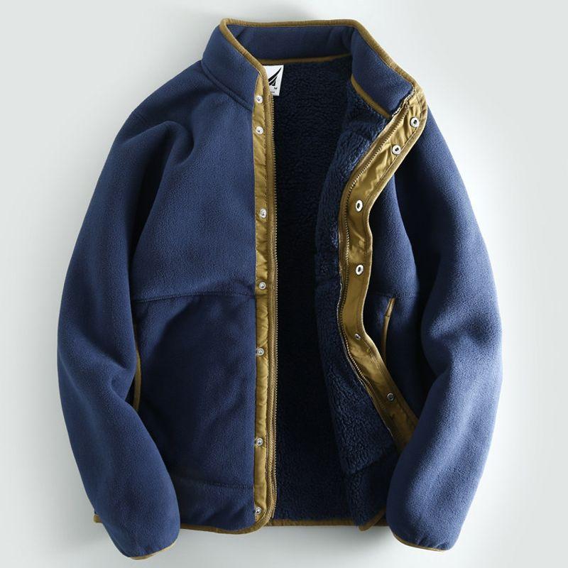 Thickened Winter plus Size Export Stand-up Collar Thermal Fleece Sweater Navy blue XL