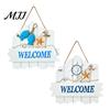Mediterranean Hanging Ornament Style Wooden Welcome Sign, Starfish And Shells Rustic Sea Life Plaque Plaque, Decorative Wall Art for Home Porch