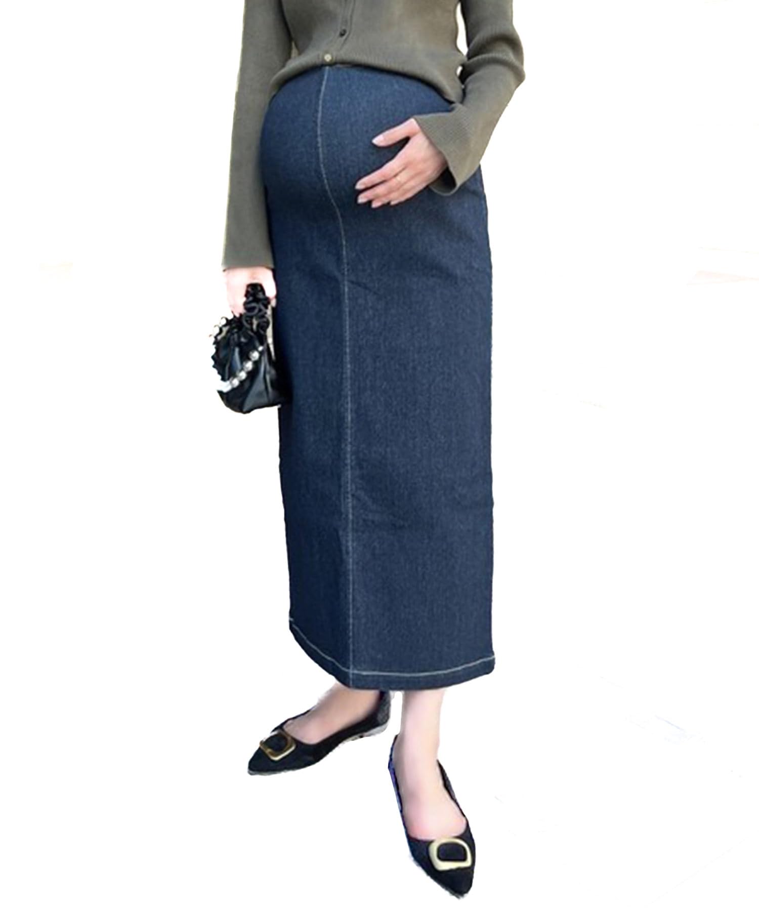 Kobe Lettuce Stretch Maternity Tight Elastic for and Maternity Wear Free Denim Skirt, Waist, Pre- Post-natal Use, [M3867] джинсовый