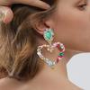 1 par kvinner hengende øredobber stort hult hjerte fargerik rhinestone dekor overdrevet partyklubb dating dingle øredobber øre smykker