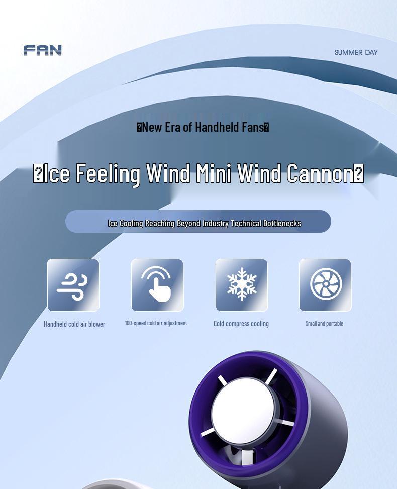 Portable High-Speed Bladeless Mini Fan with Digital Display and Cooling Ice Pack