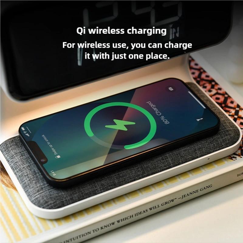 3 In 1 Multi-Function USB-C Alarm Clock With 15W QI Wireless Charger Thermometer LCD Screen Night Light Bedroom Touch Desk Lam