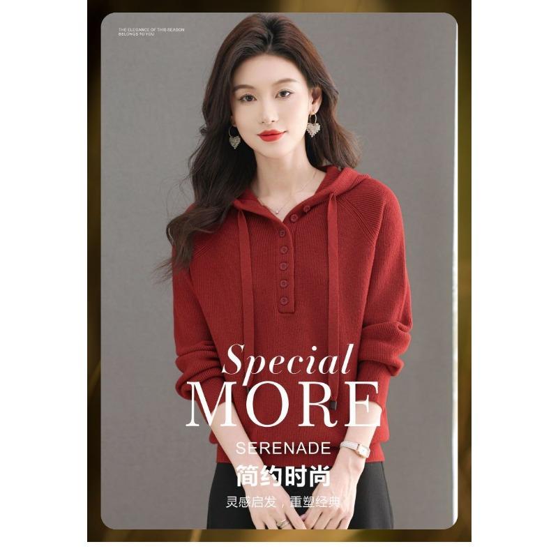 New Autumn and Winter Hooded Sweater Loose Casual and Western-style Sweatshirt New Wool Knitted Bottoming Top