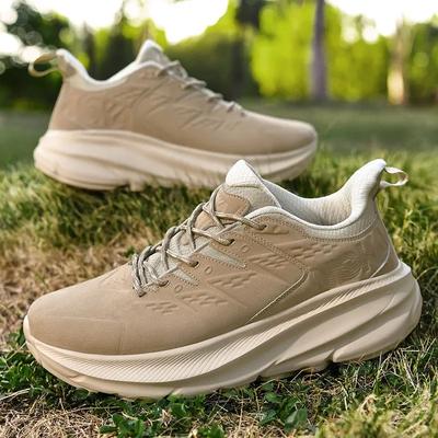 2024 Spring and Autumn Leather Trendy Sports Shoes Men's Cushioned Running Shoes Lightweight Travel Shoes