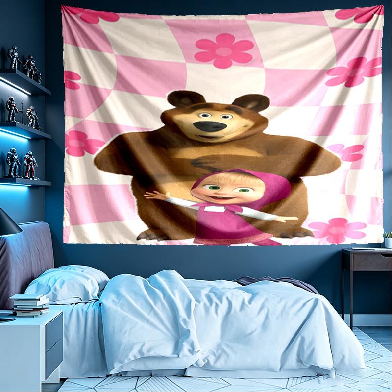 Masha and The Bear Print Tapestry, Lightweight Wall Hanging, for Bedroom, Dorm, Living Room, Home Art Decor - Birthday Christmas Gift for Friends