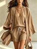 European/American Spring-Fall Three-Piece Set: Loose 9-Sleeve Cardigan, Sleeveless Vest, and Long Pants.