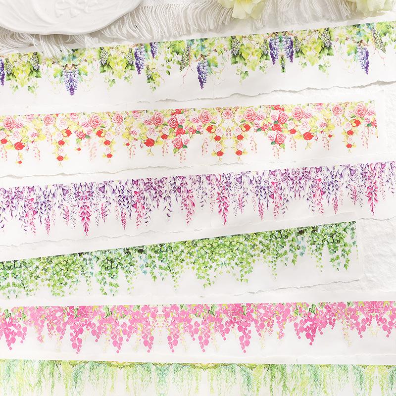 1roll/5x200cm Retro Green Plant Flower Vine Tape Stickers DIY Handmade Album Scrapbooking Decorative Paper Supplies