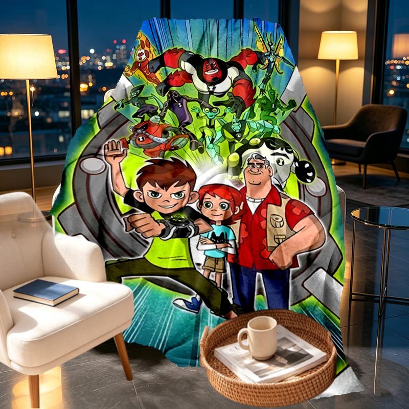 Ben 10 Cartoon Print Blanket - Soft & Comfortable, for Bedroom, Travel, Sofa, Home Decoration - Birthday Christmas Gift for Friend