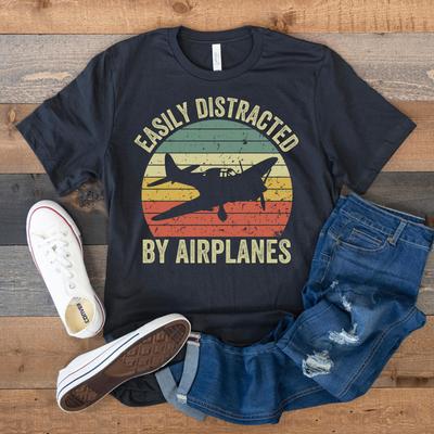 Easily Distracted By Airplanes Summer Mens Tracksuit Tshirt Harajuku Pullovers Shortsleeved Tops Cotton Casual Sportswear