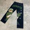 Blugi din Denim cu Imprimeu Grafic Hip Hop, Croială Largă, pentru Bărbați, Stil Y2K Harajuku, Pantaloni cu Picior Drept