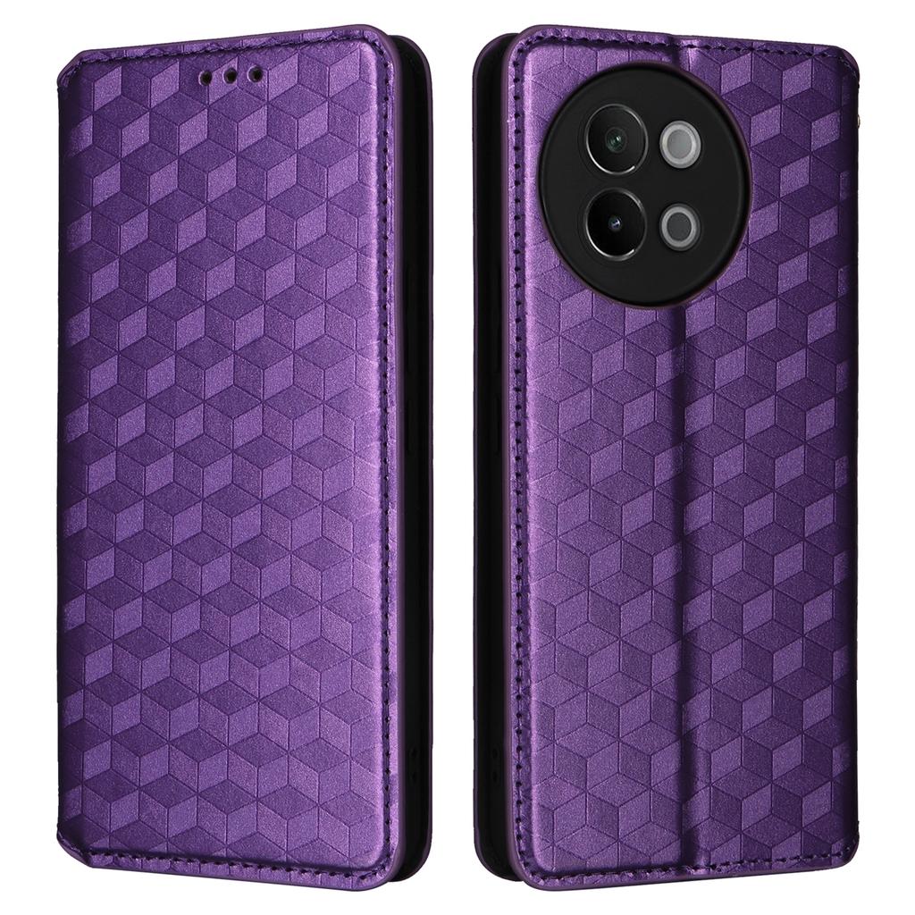 For vivo S18e 5G Leather Case Magnetic Closure Phone Cover Rhombus Pattern