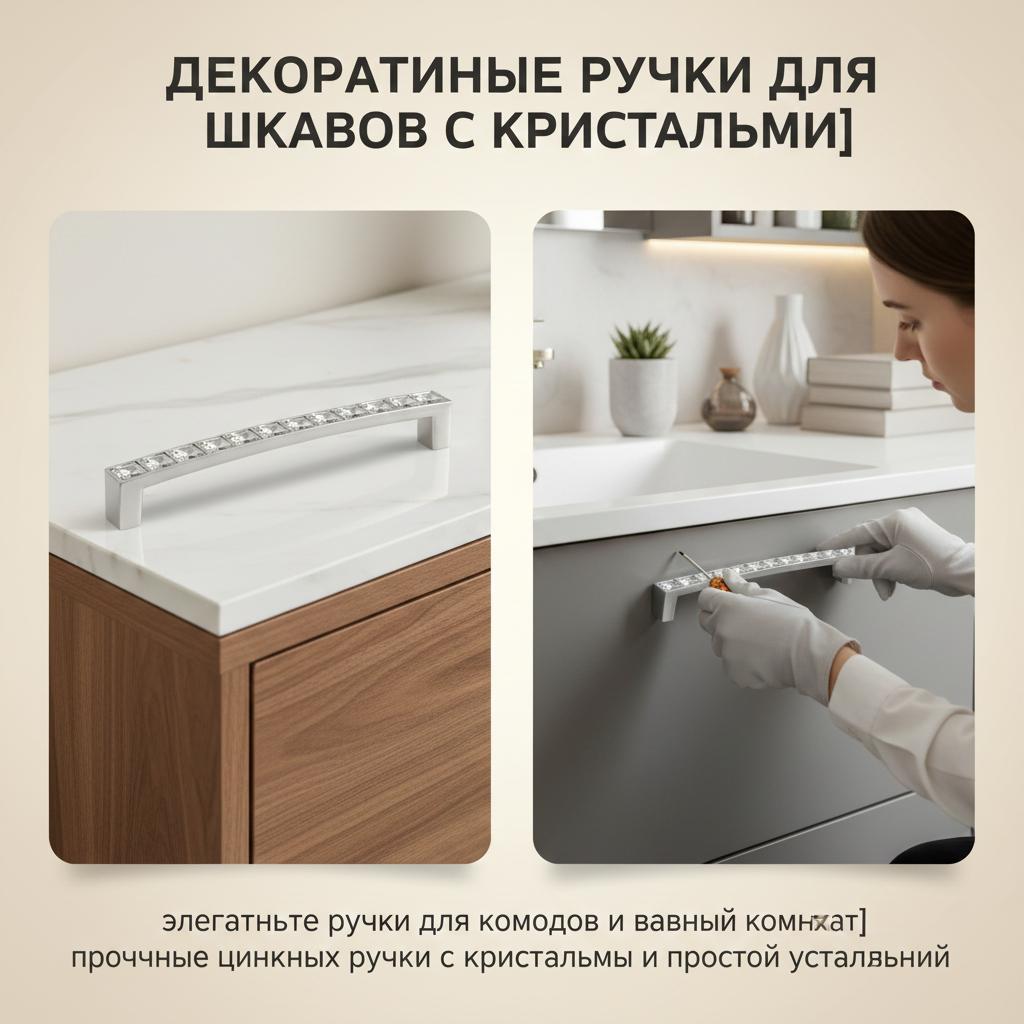 Crystal U-Shaped Cabinet Pull Handle for Drawer Wardrobe Modern Simple Design Double Hole