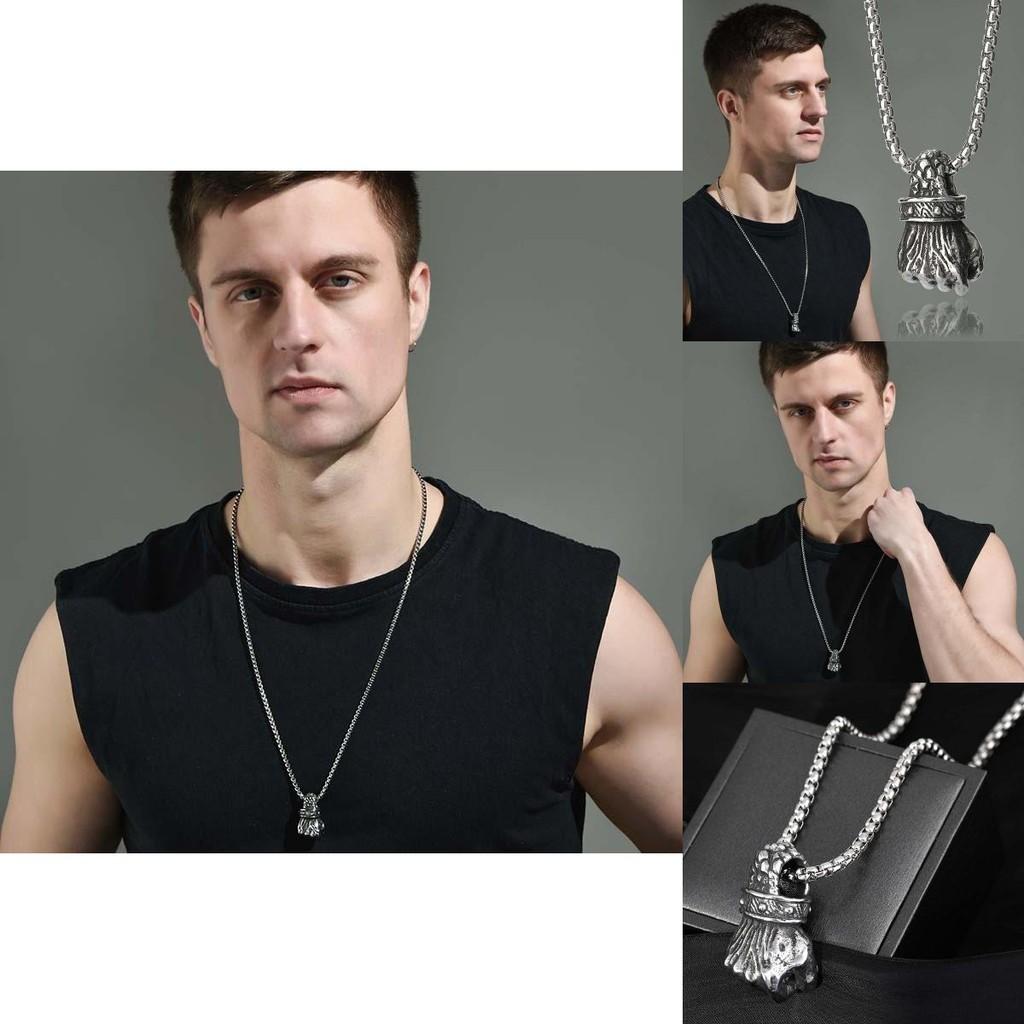Mens Cool Titan Steel Necklace With Eyecatching Fist Pendant For Contemporary Statement Fashion