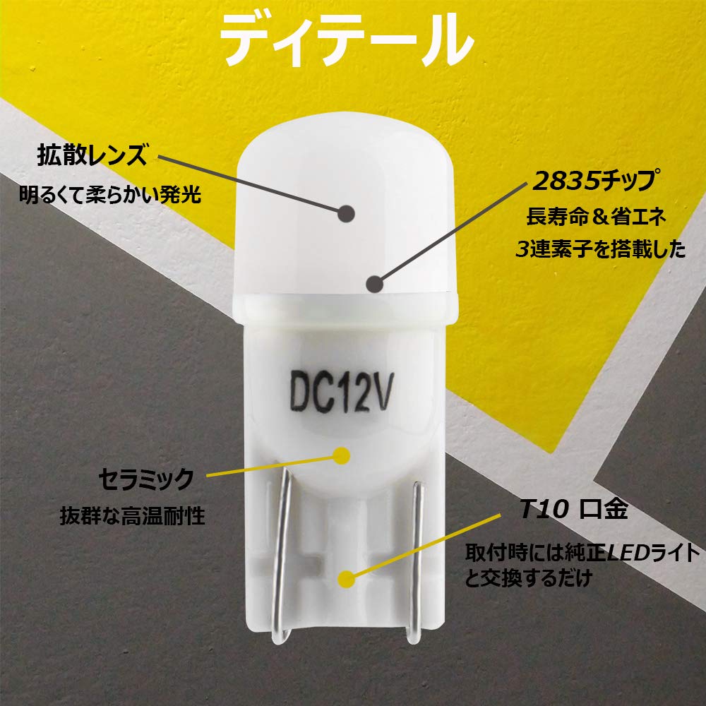 Grandview T10 LED White 2835 Chip 3 Row 12VDC Car Ceramic Diffused Lens Wedge Position Light License Lamp Room Lamp