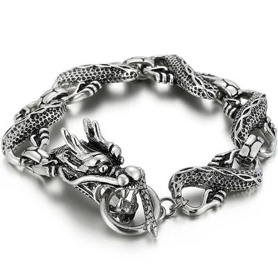 Massive Chinese Dragon Cuff Men's Bracelets Vintage Stainless Steel Loong Head Body Chain Bracelet for Man Gothic Jewelry Gifts