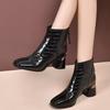 Women's Patent Leather Chunky Heel Ankle Boots - French-Style Bestseller