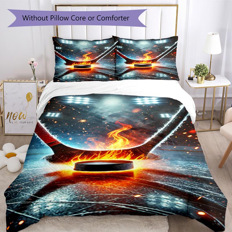 3pcs Ice Hockey Bedding Set Duvet Cover Closure Includes 1 Duvet Cover & 2 Pillowcases, Soft and Comfortable for All Seasons.