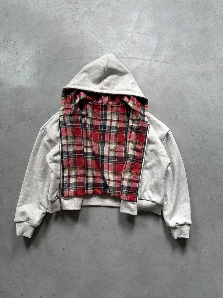 Winter Casual Plaid Print Hoodie Women's Warm Zip-Up Double-Sided Wear Sweatshirt Female Fashion Trendy Loose Unisex Hooded 2026 New