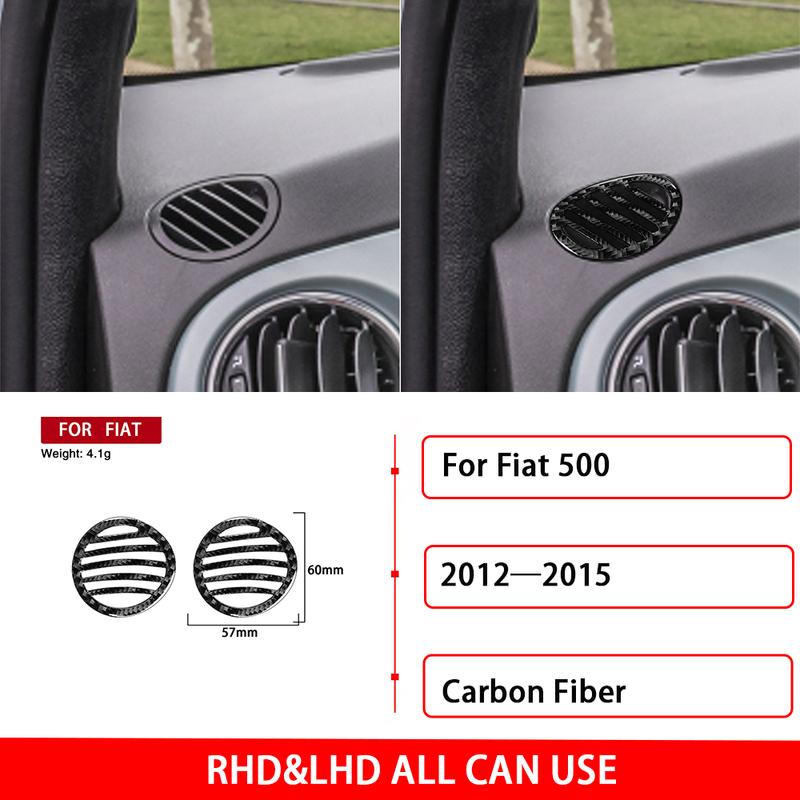 For Fiat 500 2012—2015 Carbon Fiber Car Accessories Auto Dashboard Trument Sides Air Vents Cover Trim Sticker Modification