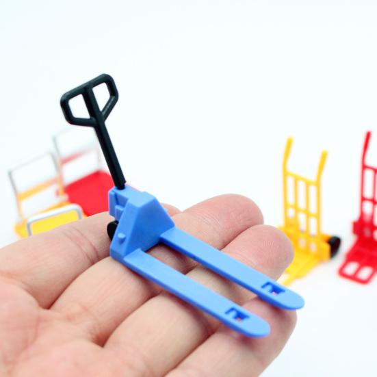 Miniature Dollhouse Accessories Platform Trolley Fork Lift Hand Cart Set Doll House Scene Ornament Mini Flat Cart Pallet Truck Dolly