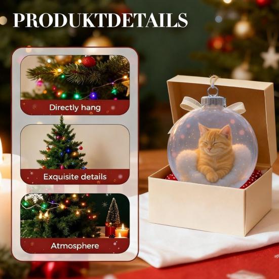 Cute Cat Christmas Ball Ornament 3D Animal Clear Plastic Ball Xmas Tree Ornaments