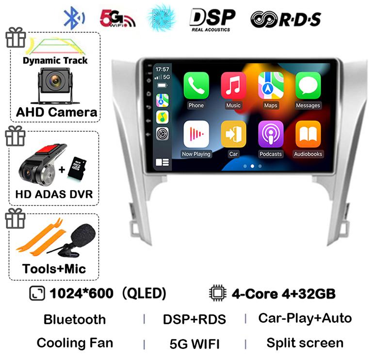 Android 14 Carplay Auto Car Radio For Toyota Camry 7 XV 50 55 2011 2012 2013 2014 Multimedia Video Player Navigation GPS Stereo