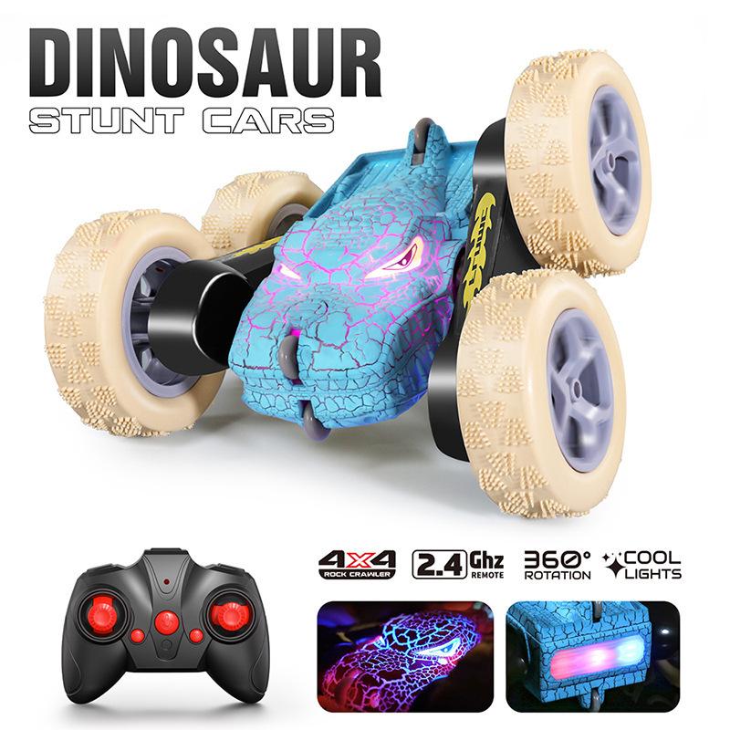 Wireless Remote Control Double-sided Stunt Dump Truck Dinosaur Toy Car 2.4G Drift Four-wheel Drive High-speed Rotating Car