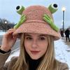 Winter Fischerhut Cartoon 3D Frosch Design Verdickter Plüsch Fischerhut Damen Outdoor-Aktivitätszubehör