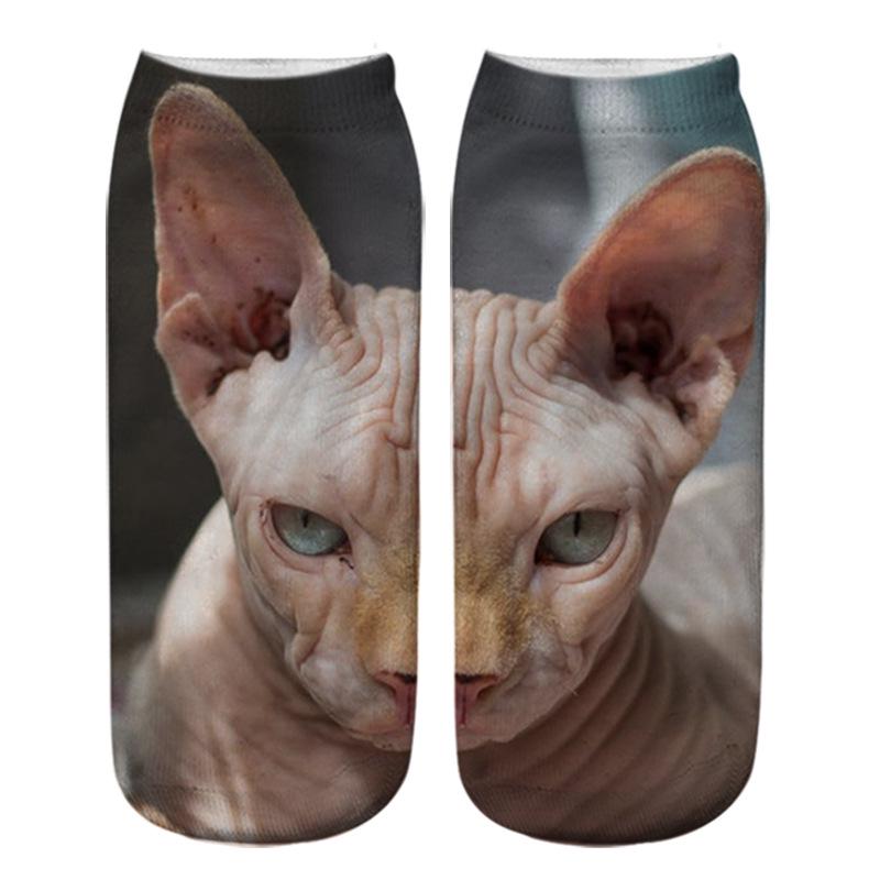 3D Cat Eye Printed Short Socks - Unisex Animal Design, Personalized Thermal Transfer