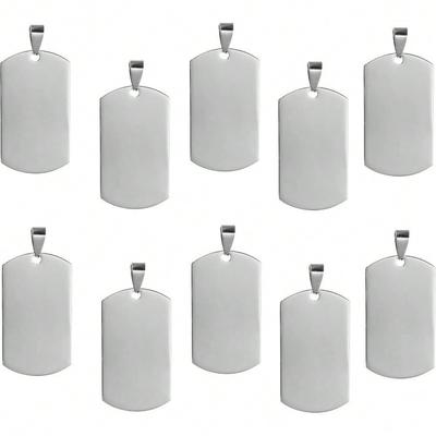 10pcs Metal Stamping Blanks Stainless Steel Dog Tags, Rounded Rectangle Engraving Necklace Pendants, 2 Inch X 1 Inch, DIY Crafts