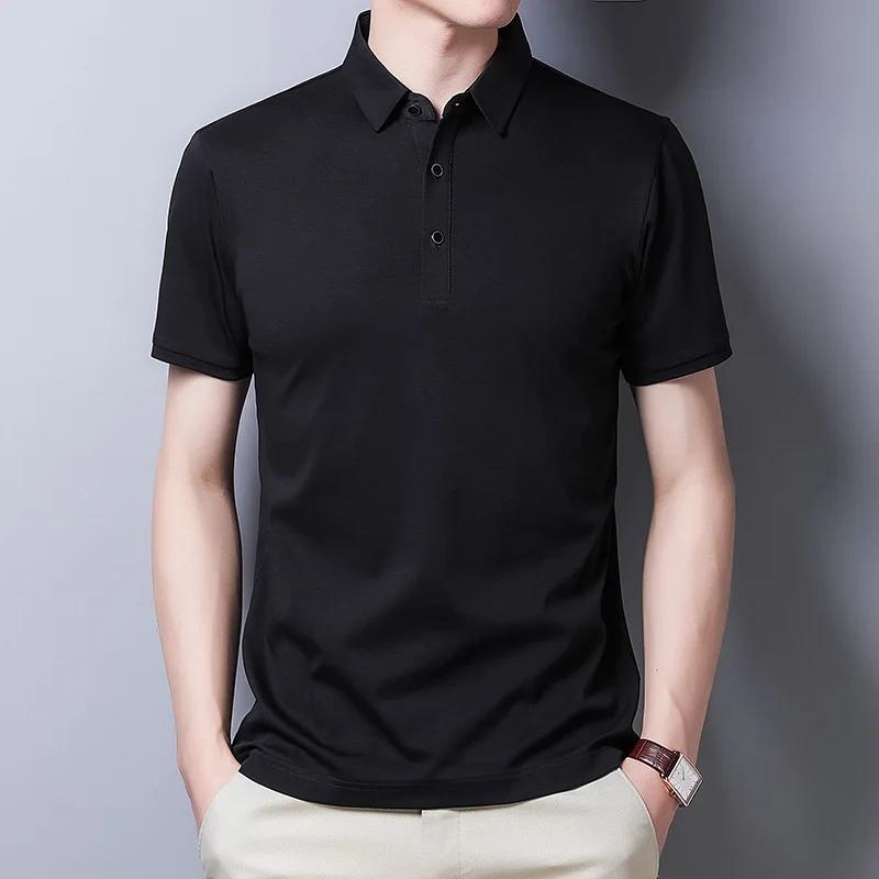 Summer Middle-aged Men's Polo-collar Shirt Double Mercerized Cotton Short-sleeved T-shirt Solid Color Slim Korean Men's T-shirt