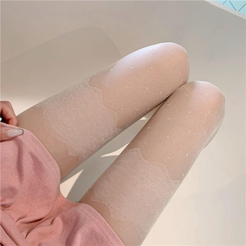 Japanese Black Silk Pattern Polka Dot Love Jacquard Pantyhose - JK Lolita Style