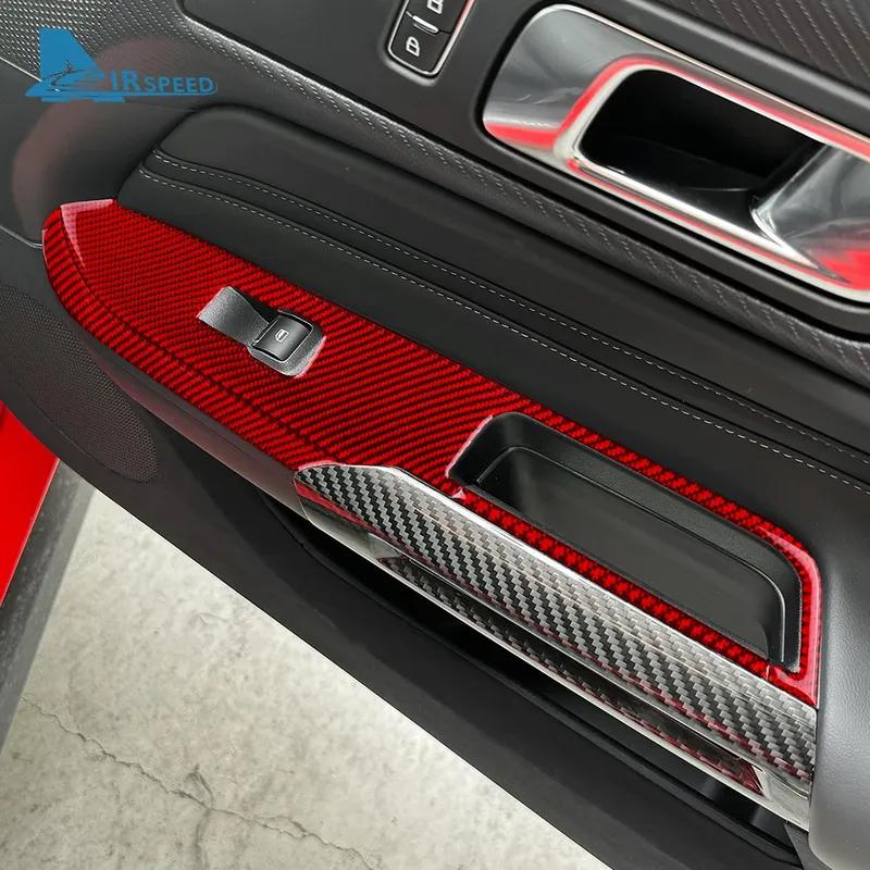 För Ford Mustang Dark Horse EcoBoost GT S650 2024 2025 2026 Äkta Mjuk Kolfiberklistermärke Bil Dörr Fönster Knapp Panel Trim