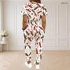 Women Plus Size Two Piece Set Round Neck Short Sleeve Ghost Printed White Crop Top Drawstring Cuffed Pants