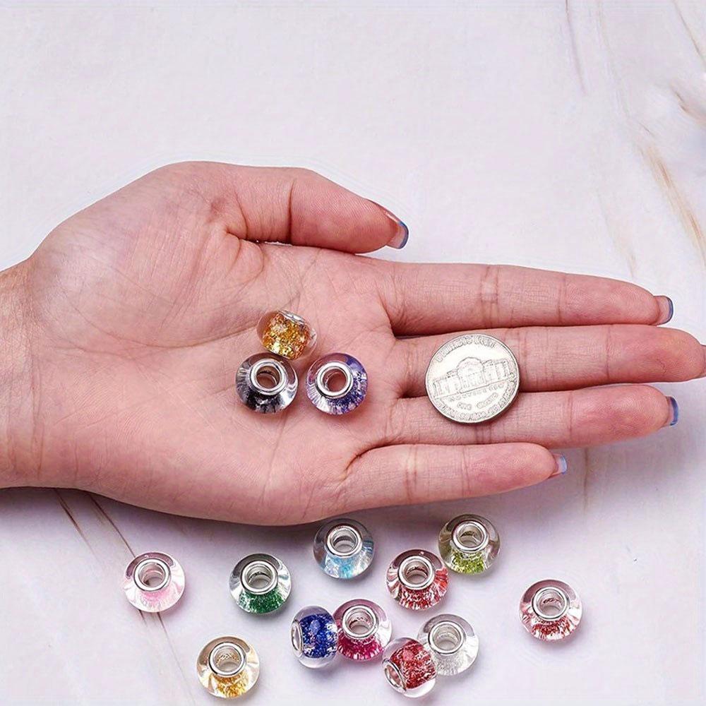 12/24/48pcs Resin European Large Hole Bead Color Sparkling Powder Loose Spaced Bead DIY Bracelet Necklace Earrings Jewelry Making