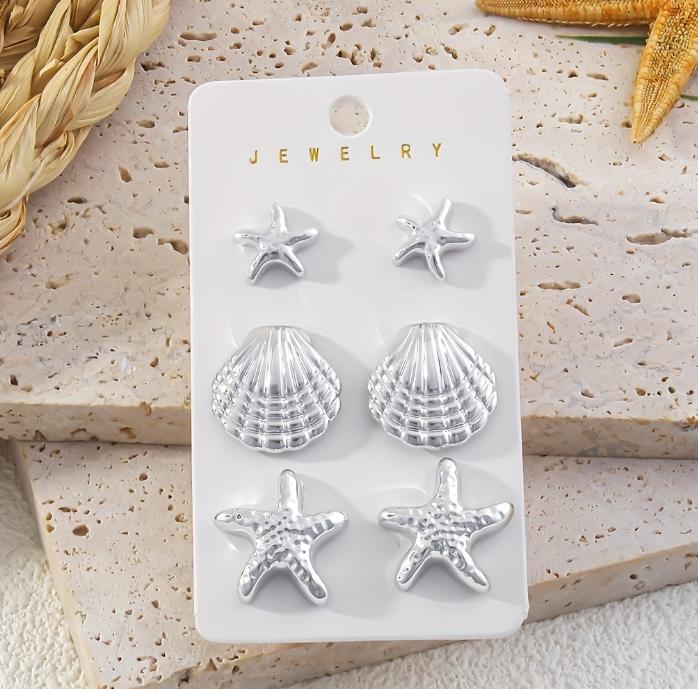 1 Set Elegant Cute CCB Starfish Shell Stud Earrings for Women Summer Vocation Style Fashion Earrings Party Jewelry Gifts