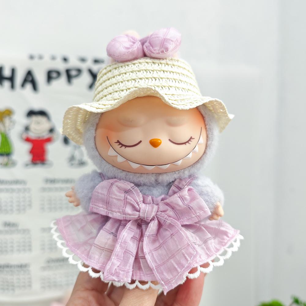 Labubu Doll Vinyl Face Pendant with Sundress & Straw Hat in Macaron Blind Box – First & Second Generation