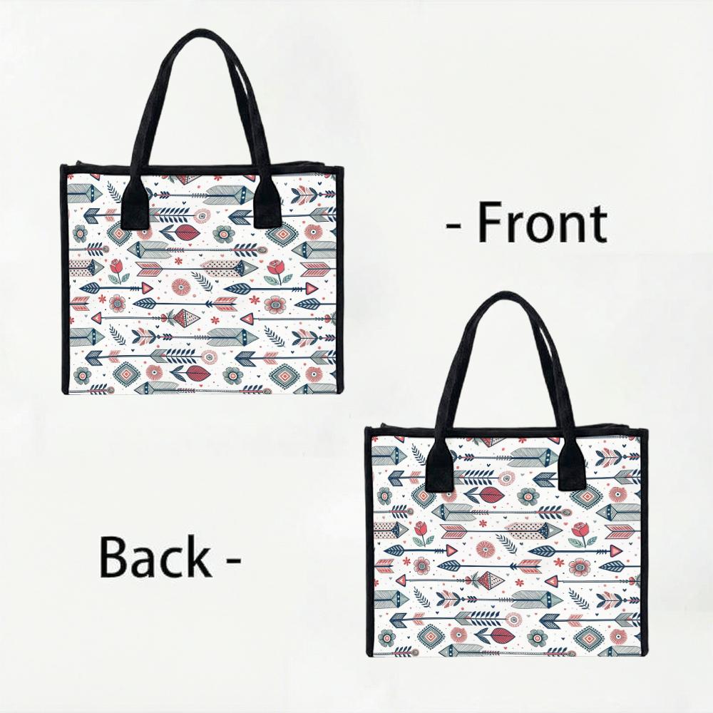 Boho Arrow Print Canvas Tote Bag Casual Large Capacity Daily Shopping Handbag