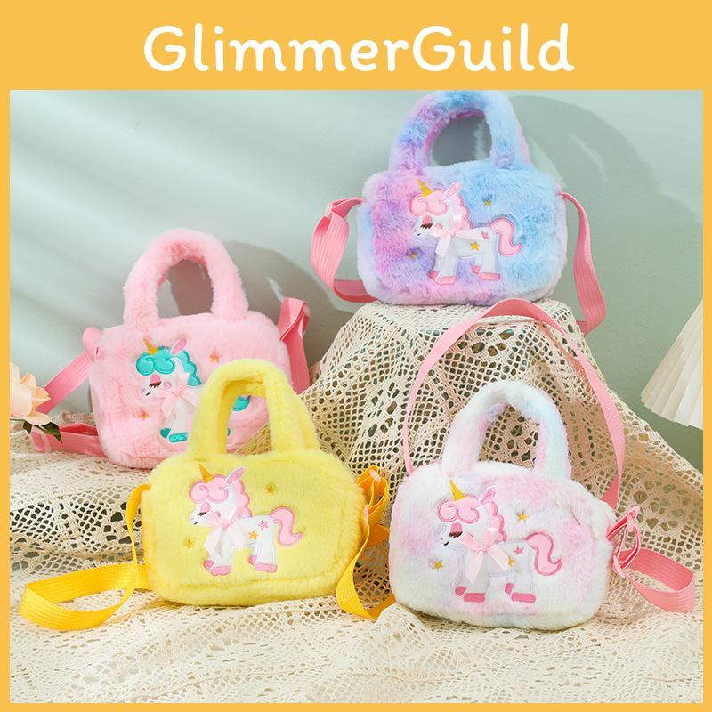 Cute Plush Unicorn Shoulder Bag For Kids Cartoon Design Soft And Fluffy Perfect For Kindergarten And Daily Use Purple