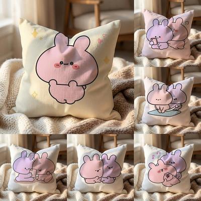A-Asamimichan Cute Bunny Cushion Cover Multi-Scene Pillow Cover for Home & Car - Reversible, Soft & Durable for Daily Use