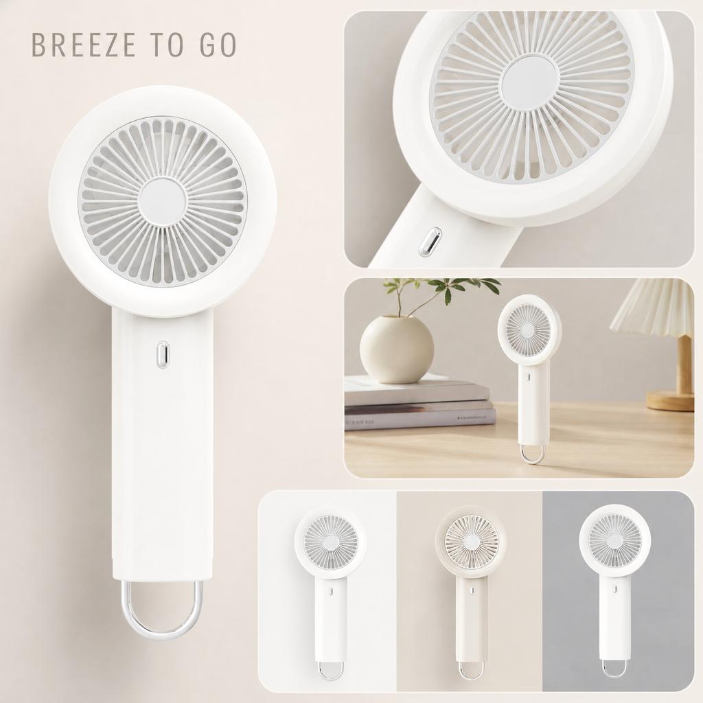 Portable Handheld Rechargeable Fan High-Speed Turbo Motor Five Adjustable Speeds Built-In Battery Lasting 3 to 6 Hours USB Charging