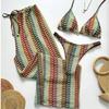 Damen Dreiteiliges Strick-Bikini-Set mit Schnürung und langer Hose für den Strandurlaub