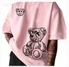 Summer Unisexs Pure Cotton Casual Sports Loose and Fashionable Cartoon Bear Pattern Printed Round Neck Short Sleeved Tshirt Soft