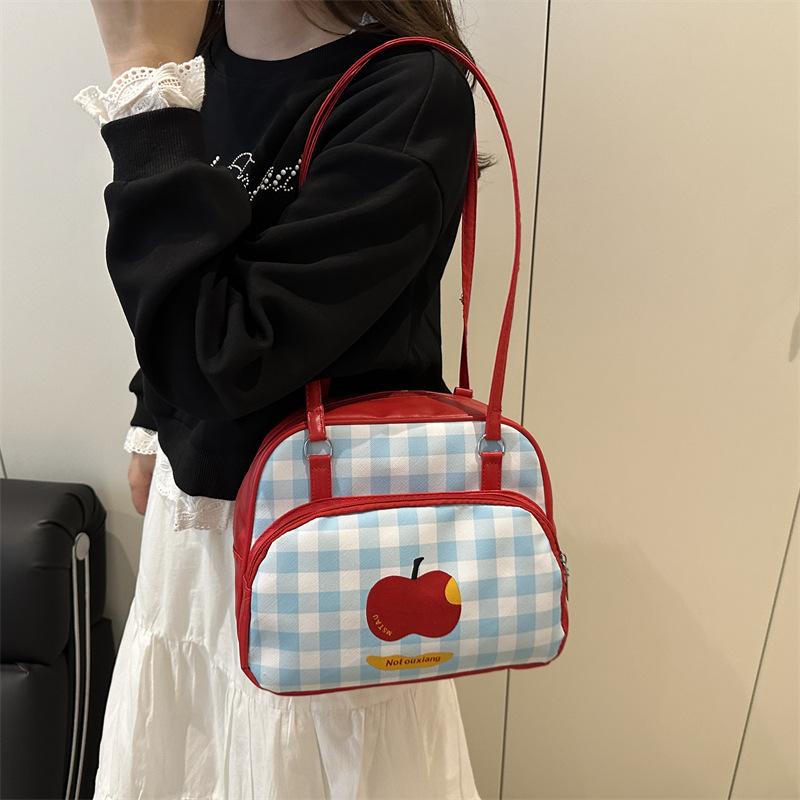 Schoolbag College Style Uniform Bag Girl Shoulder Double Back Dual Purpose Bag Student Party School Bag Sweet Apple Portable Shoulder Bag Tide
