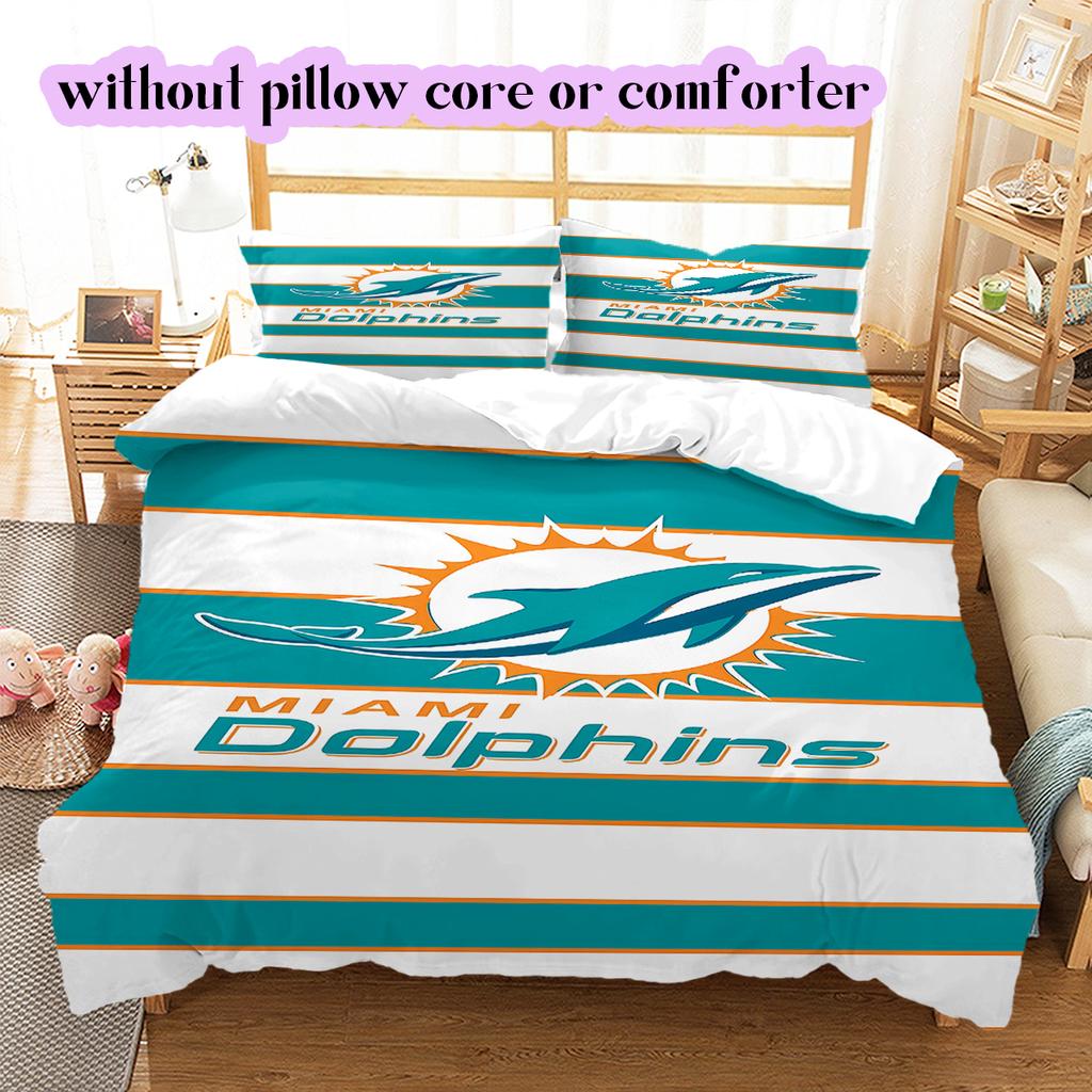 Miami Dolphins Pattern Bedding Quilt Set Quilt Cover Pillowcase Home Decoration Birthday Gift (1 * duvet cover + 2 * pillowcase, without core)
