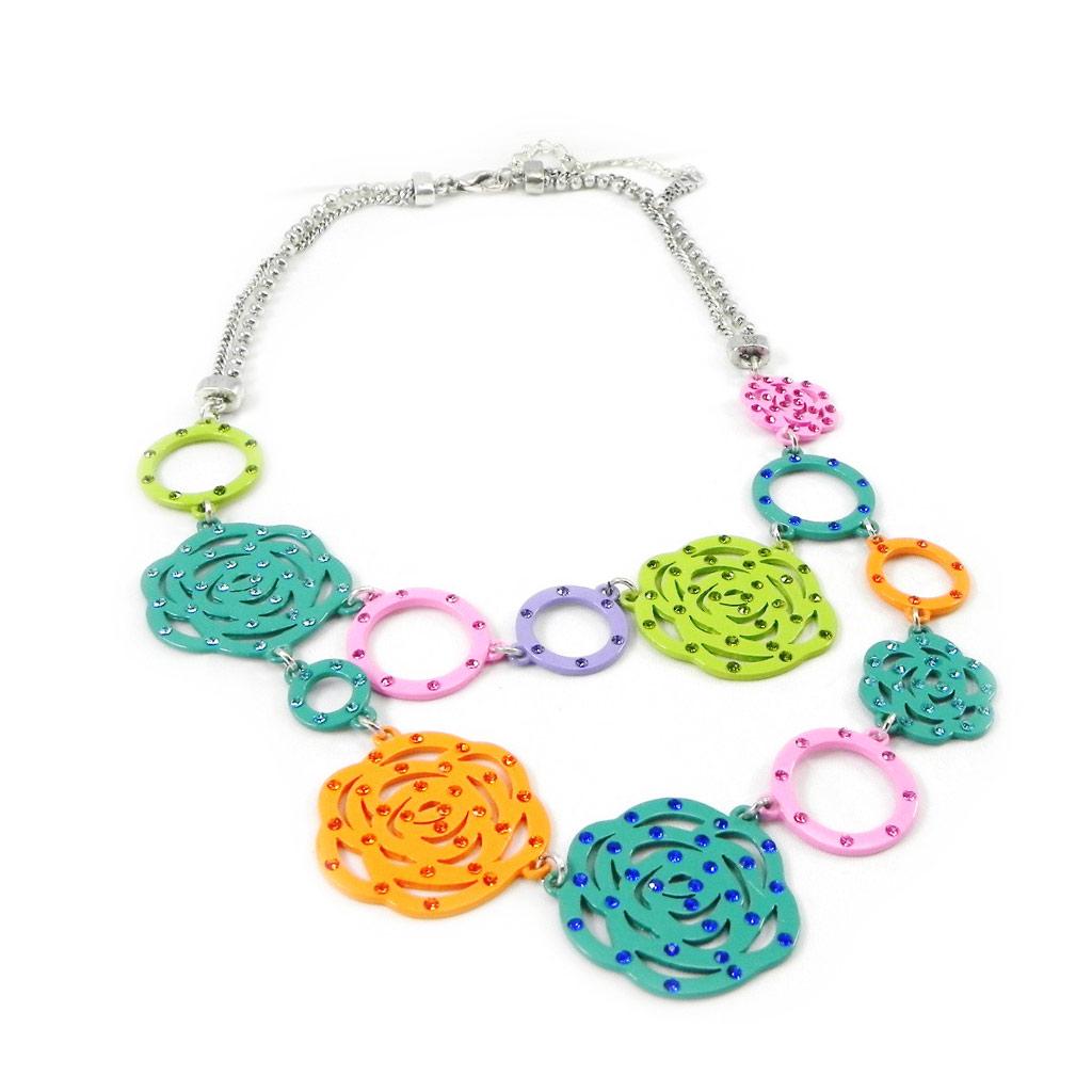 Les Trésors De Lily [H0803] - Orangegrüne Designer-Halskette „Camélia“.