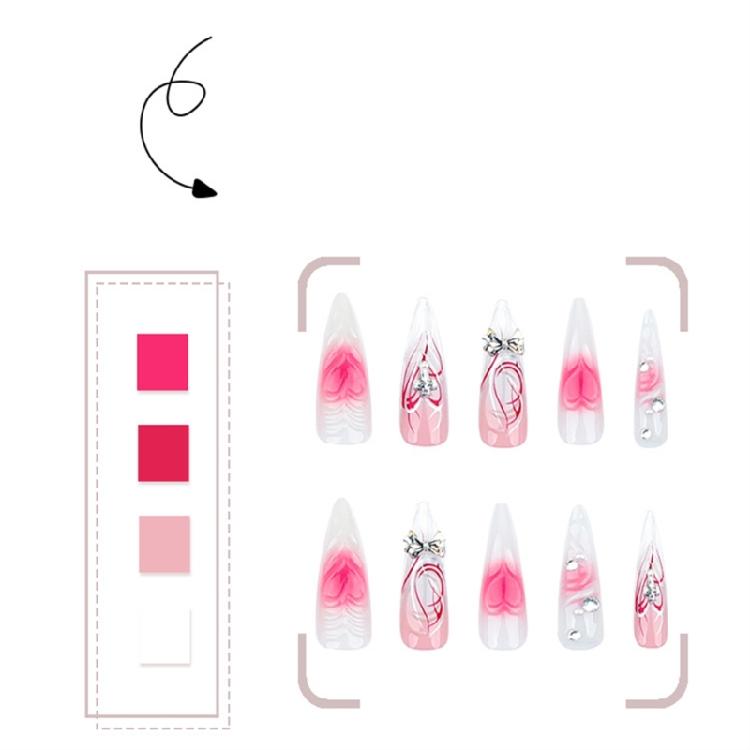 Long Stilettos Almond Press on Nail Bows Rhinestones Glues on Nail French Fake Nail Designs False Nail Artificial Nail
