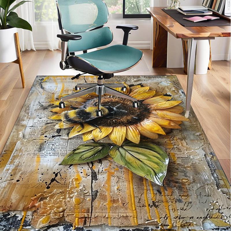 Bumblebee And Sunflower Office Rug Chair Mat, Entryway Carpet, Suitable for Front Door, Bedroom, Living Room, Desk, Holiday Gift