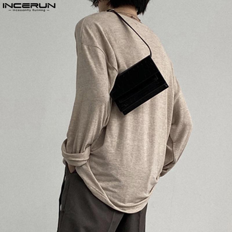 INCERUN Men Round Neck Long Sleeve Solid Color Comfy Thin Tops T-shirts